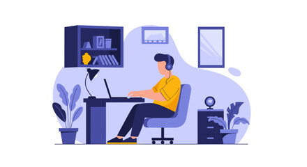 Person working from home on laptop, illustration for website or blog.