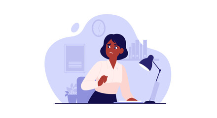 Worried businesswoman at her desk, perfect for illustrating stress, deadline pressure, or work anxiety in articles or websites.