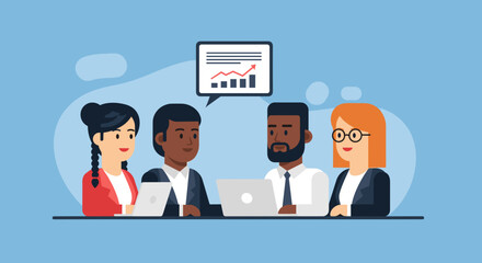 Diverse business team collaborating on project, perfect for website landing page or presentation.
