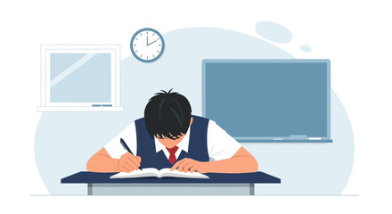 Diligent Student Studying In Classroom Illustration For Educational Resources