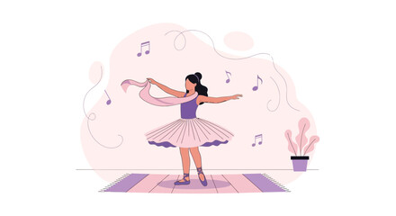 Fototapeta premium Elegant Ballerina Practicing Graceful Movements at Home Studio With Musical Ambiance