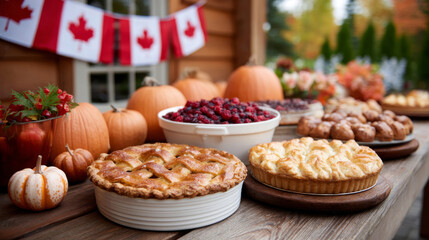 Elegant harvest table set for Thanksgiving celebration in Canada featuring autumn fruits and festive decor