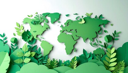 Green world paper cute style with copy space, earth day banner and world environment day concept