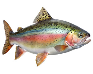 Fototapeta premium rainbow trout fis isolated on white background. PNG Transparent file type with high definition quality And vibrant color grading Available.