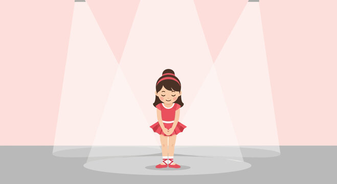 Cute Ballerina Taking A Bow On Stage With Spotlights Shining Down