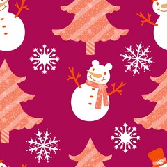 Christmas tree seamless snowman pattern for wrapping paper and fabrics