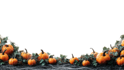Halloween overlay with web and pumpkins isolated on transparent background. Concept of Happy Halloween.