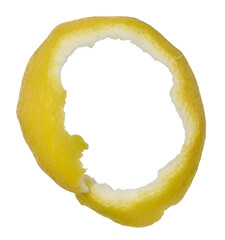 Peeled lemon zest on isolated background