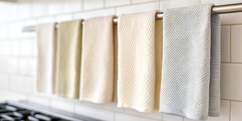 Colorful Dish Towels Hanging in Kitchen
