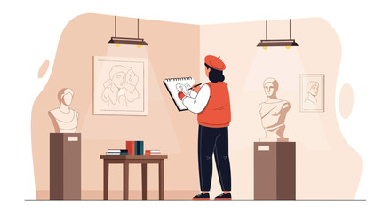 Artist Capturing Classical Sculpture At Art Exhibition For Cultural Appreciation