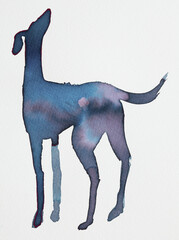 Unique ink illustration of a standing dog silhouette with fluid colors