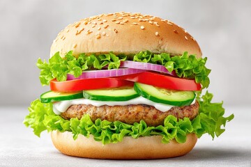 Fresh Veggie Burger with Cucumber and Lettuce