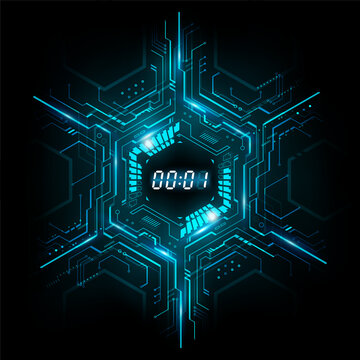 Abstract Futuristic Technology hexagon background with Digital number timer concept and countdown, vector illustration