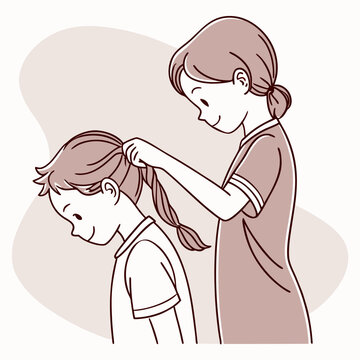 Mother braiding daughter hair illustration tutorial diy hairstyle guide step by step easy braid for beginners