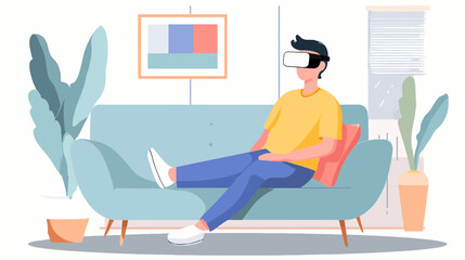 Fototapeta premium Minimalist Vector of Solo Adult Using VR Headset for Learning at Home