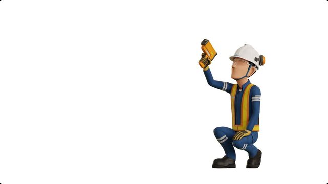 Industrial worker is measuring the temperature with the pyrometer