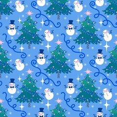 Christmas cartoon ice seamless snowman pattern for wrapping paper and fabrics