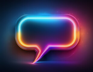 vibrant neon speech bubble glowing against a dark misty background representing communication and dialogue