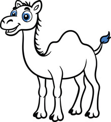 Cute cartoon camel with blue eyes and a blue tail tip