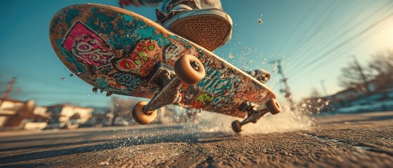 Skateboard tricks on a sunny urban street