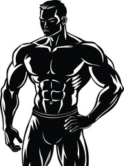 Fototapeta premium Muscular man bodybuilder silhouette with defined abs and biceps
