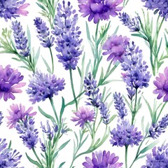 Delicate flowers in shades of purple burst forth, creating a lush tapestry. This enchanting watercolor captures the beauty of natures blooms in full springtime glory Generative AI