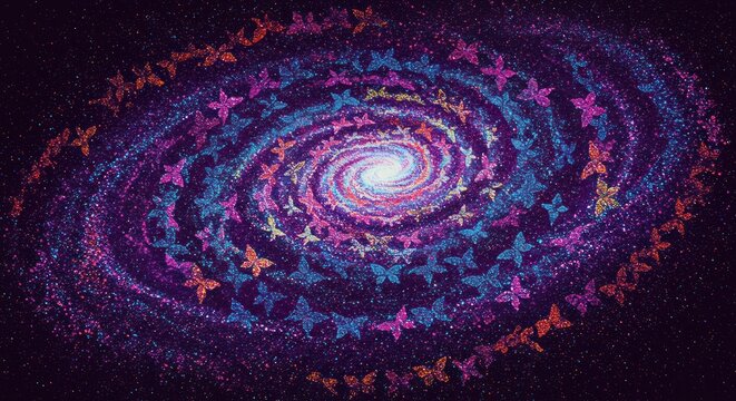 Colorful galaxy with butterflies - Powered by Adobe
