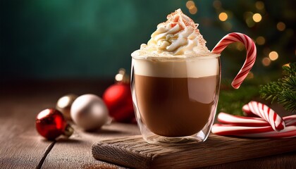 coffee drink with whipped cream and candy cane garnish