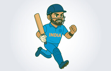Indian Cricket Player Mascot Cartoon Character Template