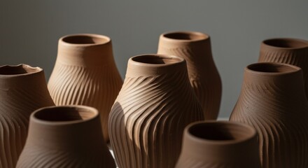 Clay vases in a studio setting
