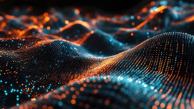 An abstract representation of digital information processing, featuring waves and patterns synonymous with technology advancement.