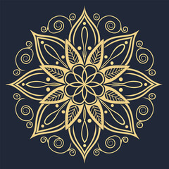 Ornamental round lace pattern with floral mandala design on black background seamless vector wallpaper vintage style