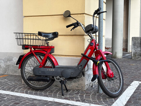 The Piaggio Ciao was one of the best-selling mopeds in Italy. It was produced by Piaggio from 1967 to 2006. Udine. Italy_ July 22_ 2025
