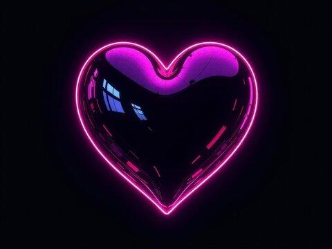 Naklejki A neon heart glowing in purple and pink light, representing love and warmth.