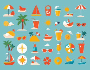 Summer Beach Elements – Flat Vector Pack of Holiday and Sea Icons