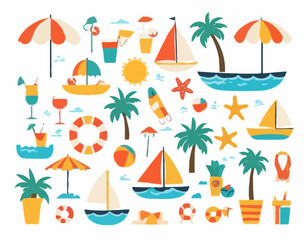 Summer Beach Elements – Flat Vector Pack of Holiday and Sea Icons