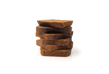 Black rye bread isolated, dark brown sliced loaf, sourdough borodinsky rugbrod square slices
