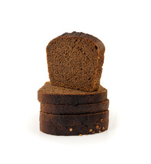Black rye bread isolated, dark brown sliced loaf, sourdough borodinsky rugbrod square slices
