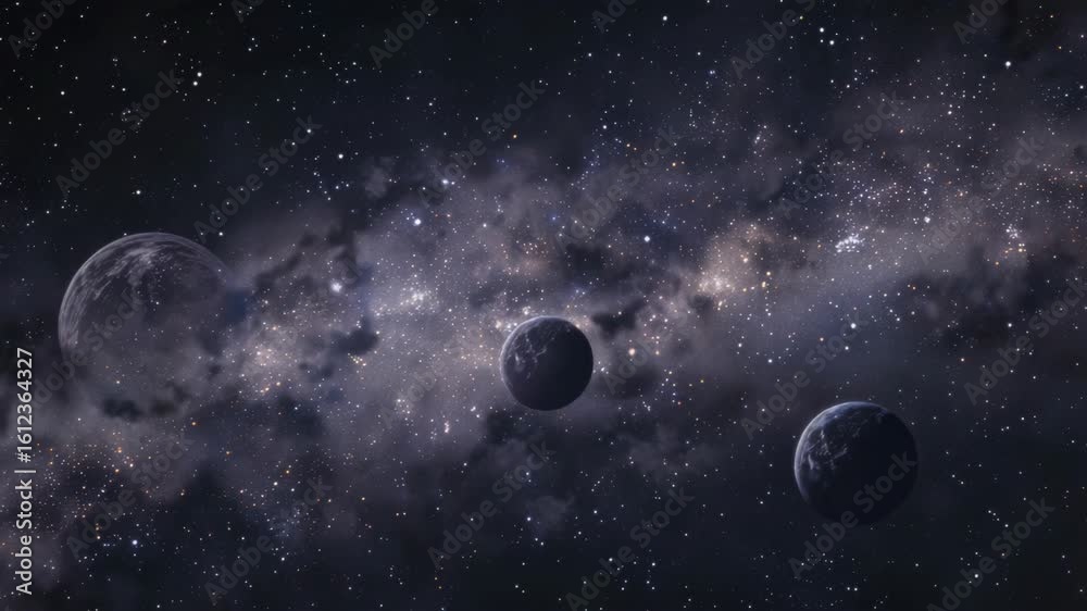 Wall mural a digital artwork of a deep space view with multiple celestial bodies and stars.