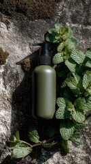 Organic Mint Skincare Bottle Mockup Natural Cosmetic Product Presentation