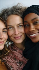 Close-up Portrait of Three Diverse Smiling Women,people,family,love