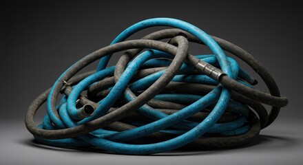Tangled blue hoses