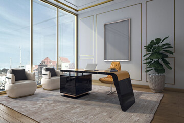 3d render home office, study room