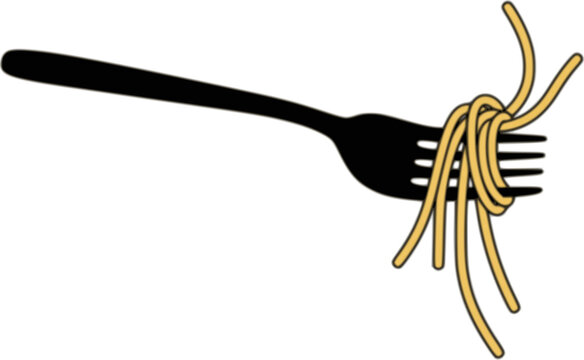 Illustration of spaghetti pasta twirled around a fork on white background. Simple flat design food graphic, perfect for Italian cuisine concepts, menu designs, and cooking blogs. Clean vector style