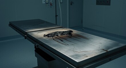 Medical table with dark stain