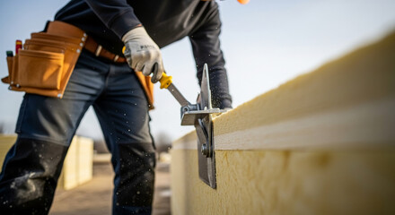 Construction Worker Installing Insulation