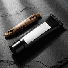 Matte Black Skincare Tube on Slate Mockup