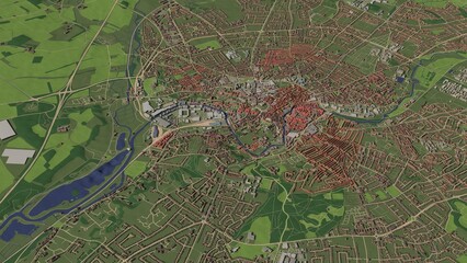 3D illustration of city and urban in Norwich England