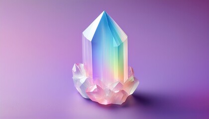 an isolated pastel rainbow quartz crystal on a purple background