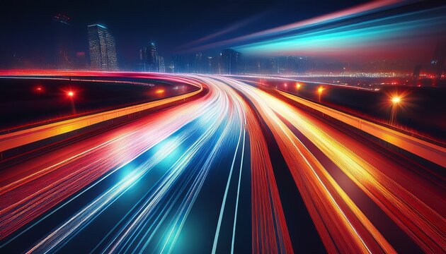 night city highway motion blur lights - Powered by Adobe